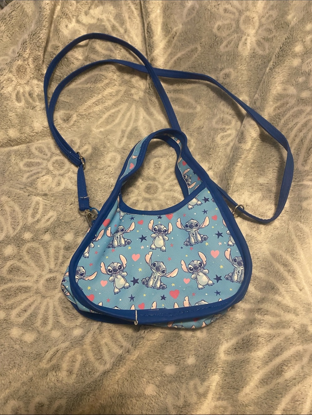 Disney Blue Stitch Crossbody Bag with Pink Heart Accents